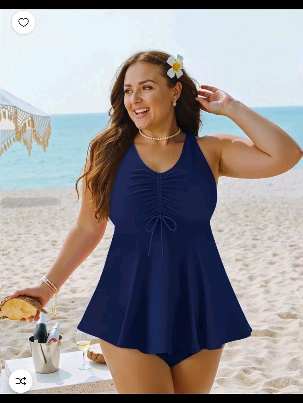 Rosvigor Plus Size Womens Tankini Swimsuits Two Piece Navy Ruched Front- Size XL